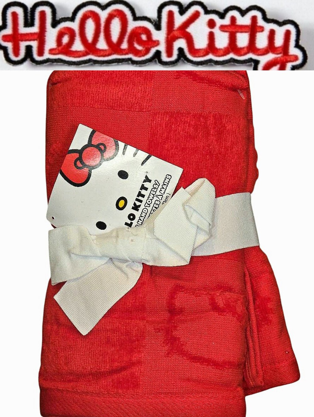Hello Kitty 2-Pack Bow & Face Logo Hand Towels- Red